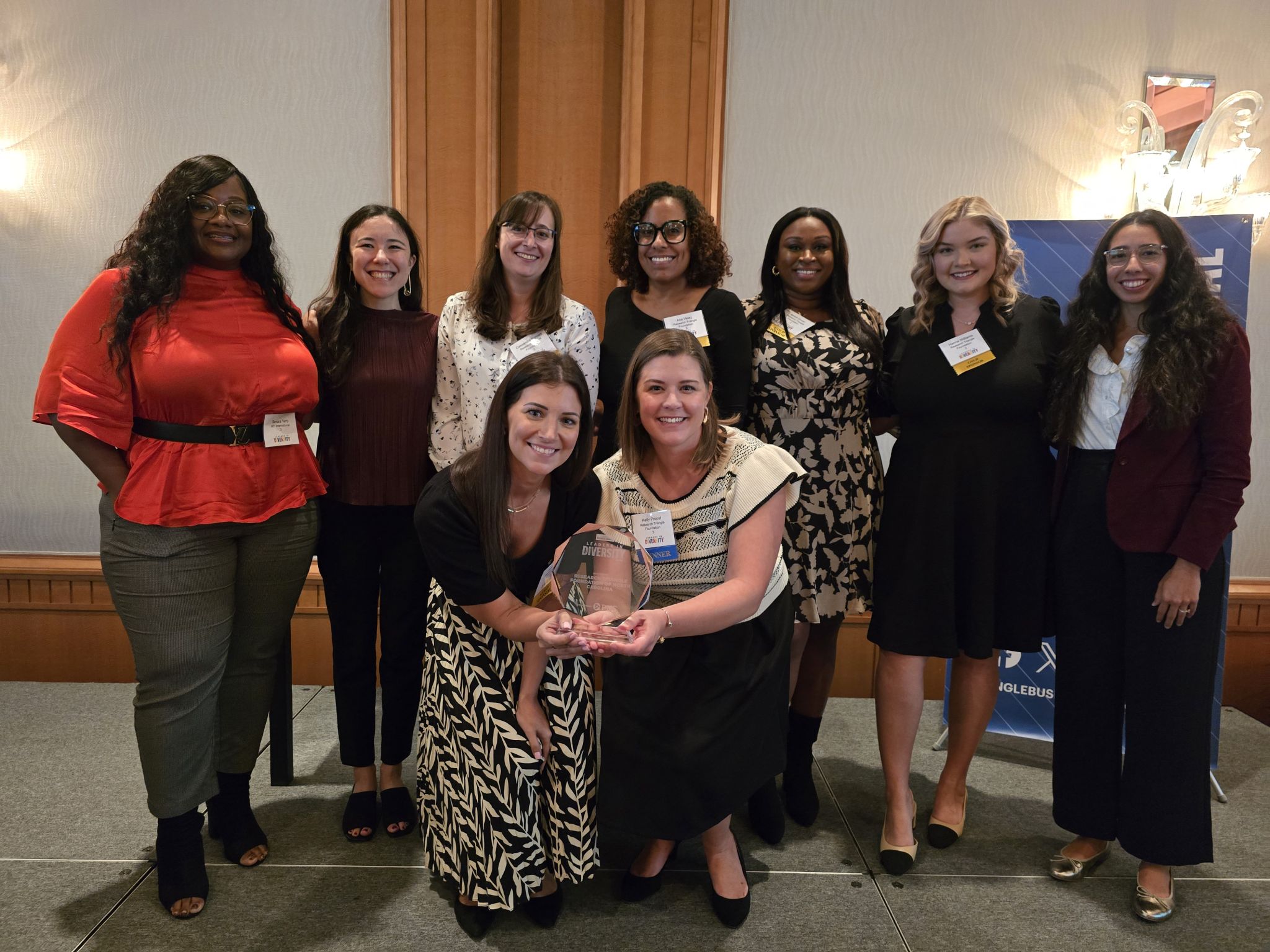 Group photo of Research Triangle Foundation representatives and RTP DEI Collective members at the Triangle Business Journal’s 2024 Leaders in Diversity Awards.