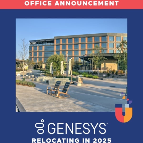 Horseshoe at Hub RTP, future home of Genesys’ regional office in 2025. A modern office building with an outdoor terrace and scenic landscaping.