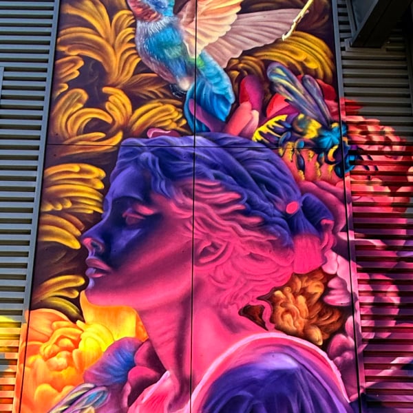 "Aura of the Wild" by Valentin Ramirez is one of the completed Outdoor Murals Project installations at HubRTP.